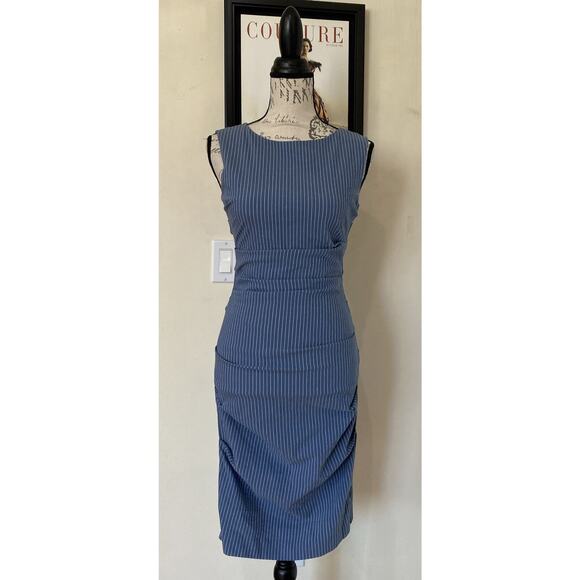 Sarah Campbell Blue And White Stripe Ruched Sleeveless Midi Dress Size 0 - Picture 1 of 6